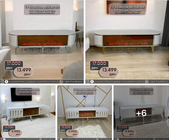 Komodë TV me kamin
